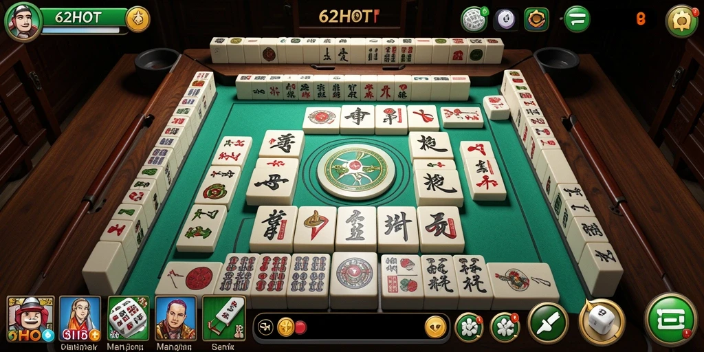 Tampilan gameplay menarik dari 62HOT dengan ubin Mahjong yang jelas.