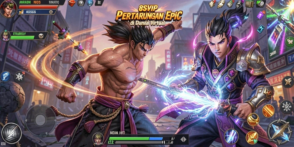 Tampilan pertarungan seru dalam game 8SVIP dengan karakter beragam.
