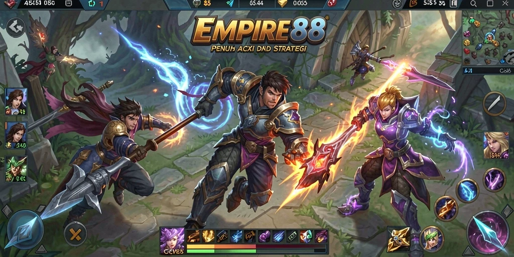 Tangkapan layar utama gameplay EMPIRE88 yang menunjukkan aksi MOBA.