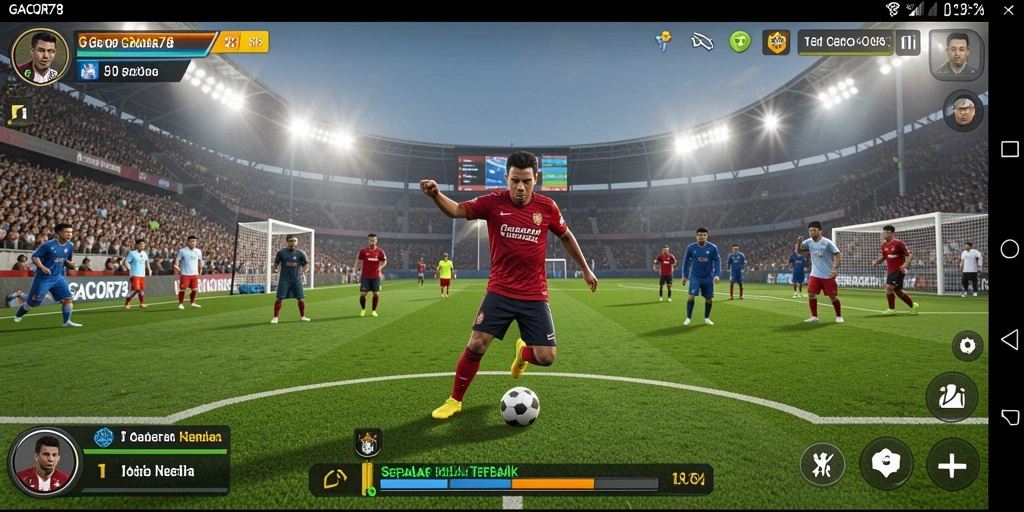Screenshot gameplay GACOR78 yang penuh aksi dan strategi sepak bola.
