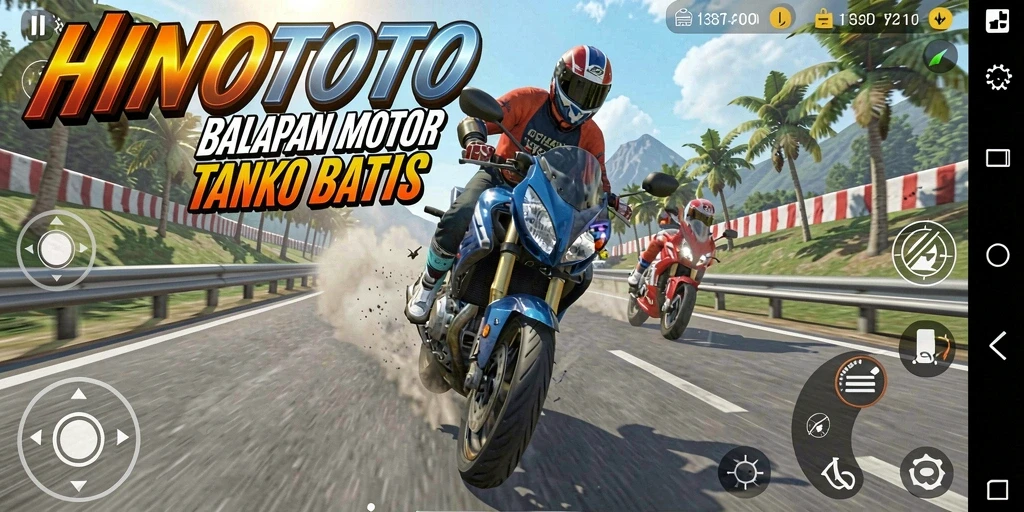 Screenshot gameplay menampilkan balapan motor yang mendebarkan.