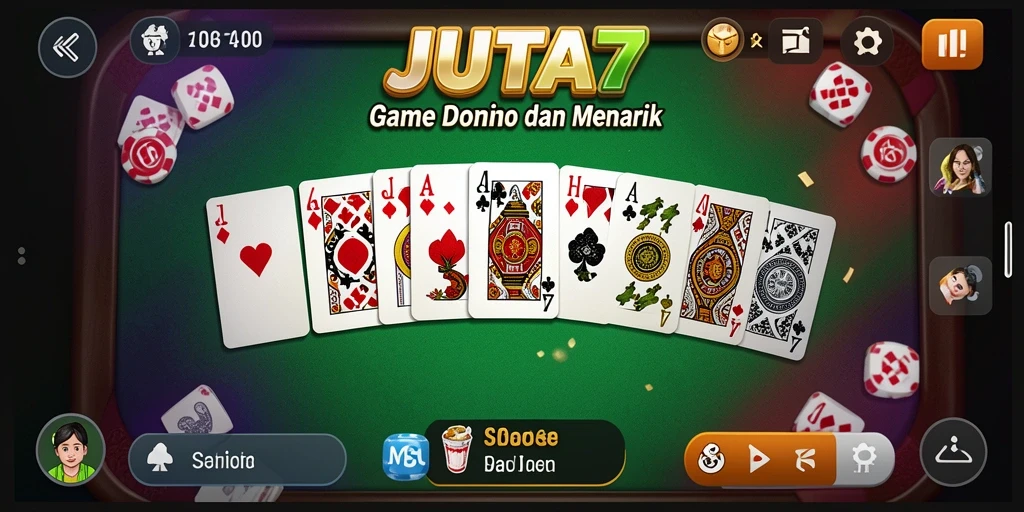 Screenshot utama JUTA7 menunjukkan gameplay seru dan mengasyikkan dalam permainan Domino.