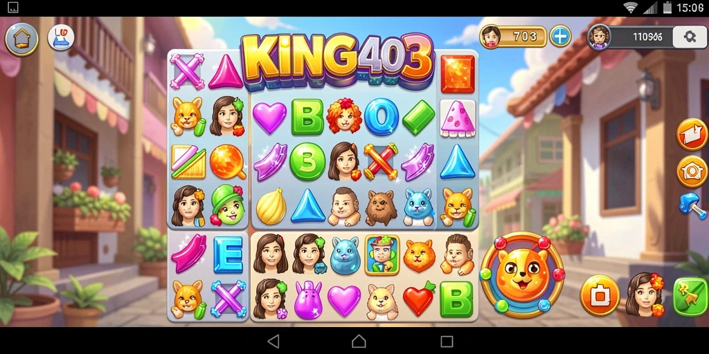 Screenshot menunjukkan gameplay Match-3 yang mengasyikkan dan penuh warna.