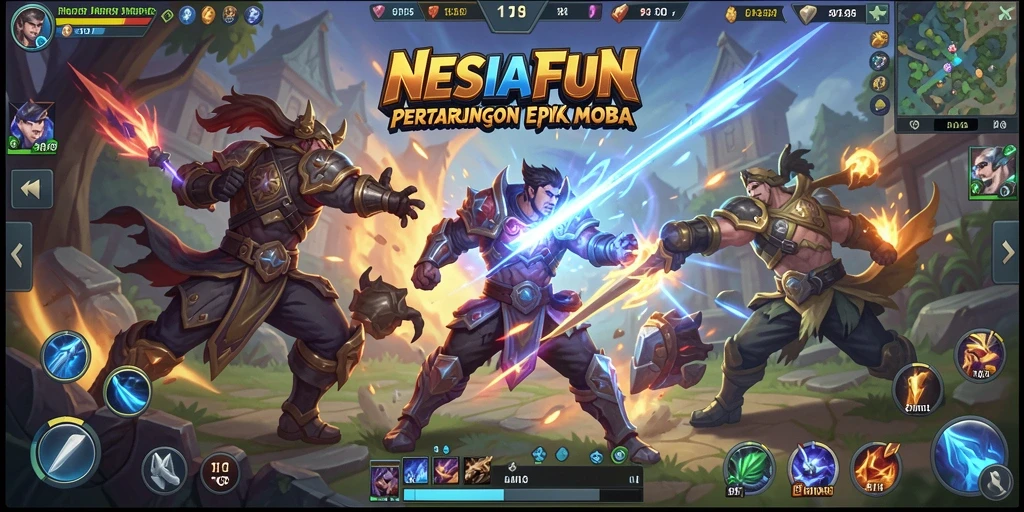 Gameplay seru di arena pertempuran MOBA NESIAFUN.