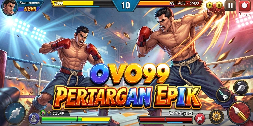 Screenshot gameplay OVO99 menampilkan pertarungan yang dinamis dan seru.