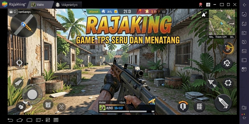 Tampilan gameplay menegangkan RAJAKING dengan aksi tembak-menembak.