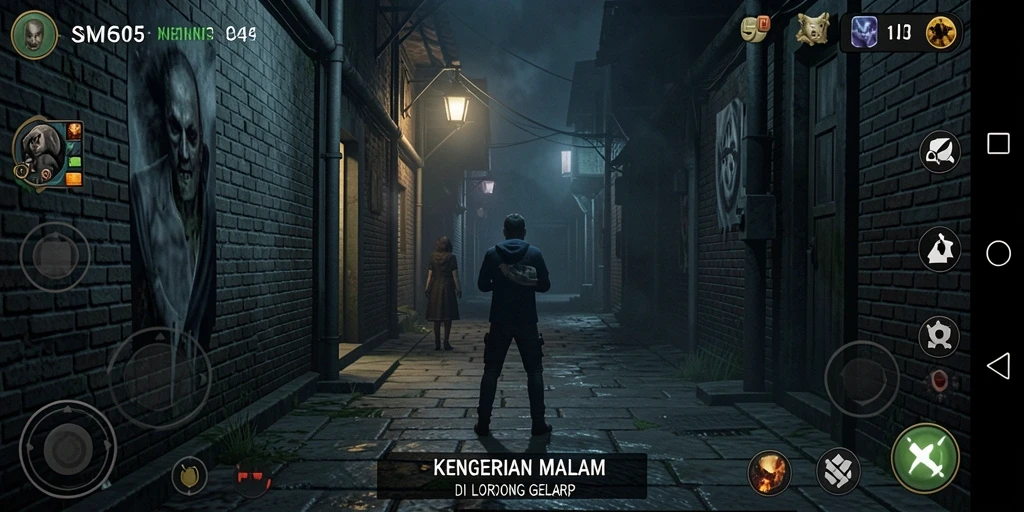 Screenshot dari gameplay SM605 yang menampilkan suasana menyeramkan dan grafik yang mengesankan.